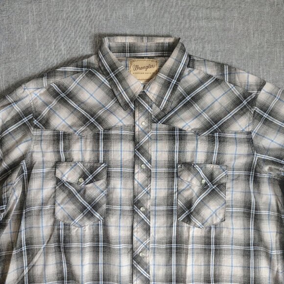 Wrangler Pearl Snap Shirt Size 2XL XXL Short Sleeve Plaid Western Rodeo Cowboy - Picture 10 of 10